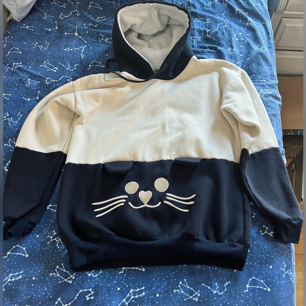 Cute Kitty Cat Face Hoodie & Tail with Bow